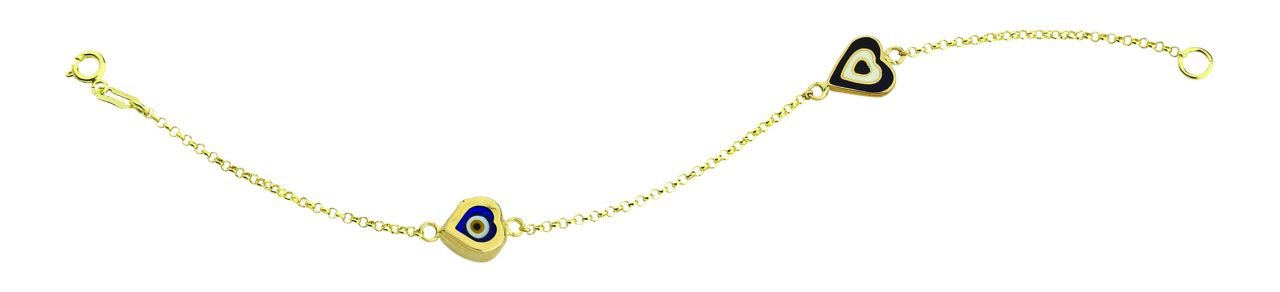 Beelo Gold 14K Altın   Mineli Kalp Nazar  Bileklik