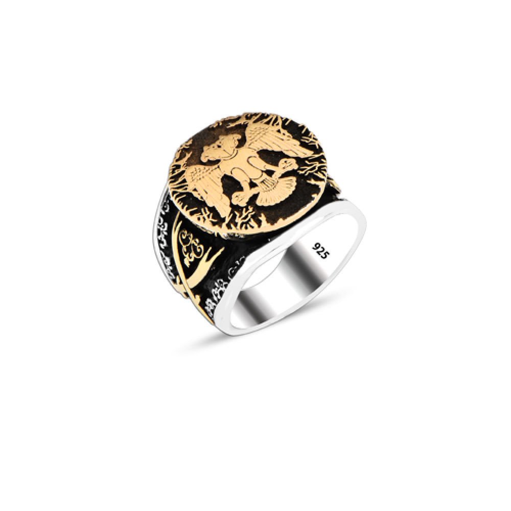 Beelo Silver 925K Gümüş Çift Başlı Kartal Erkek Yüzük