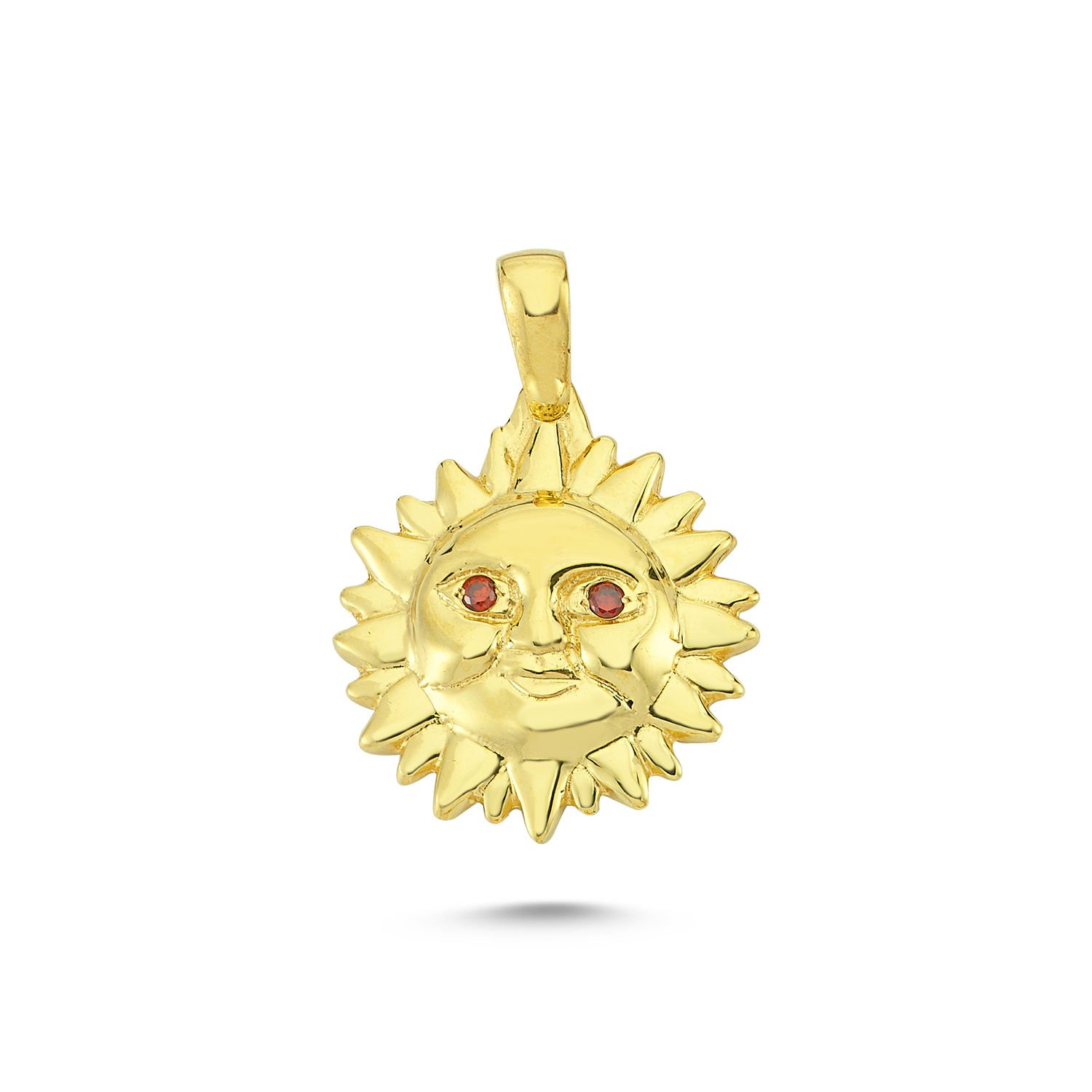 Beelo Gold 14K Altın Kırmızı Taşlı Güneş Kolye Ucu