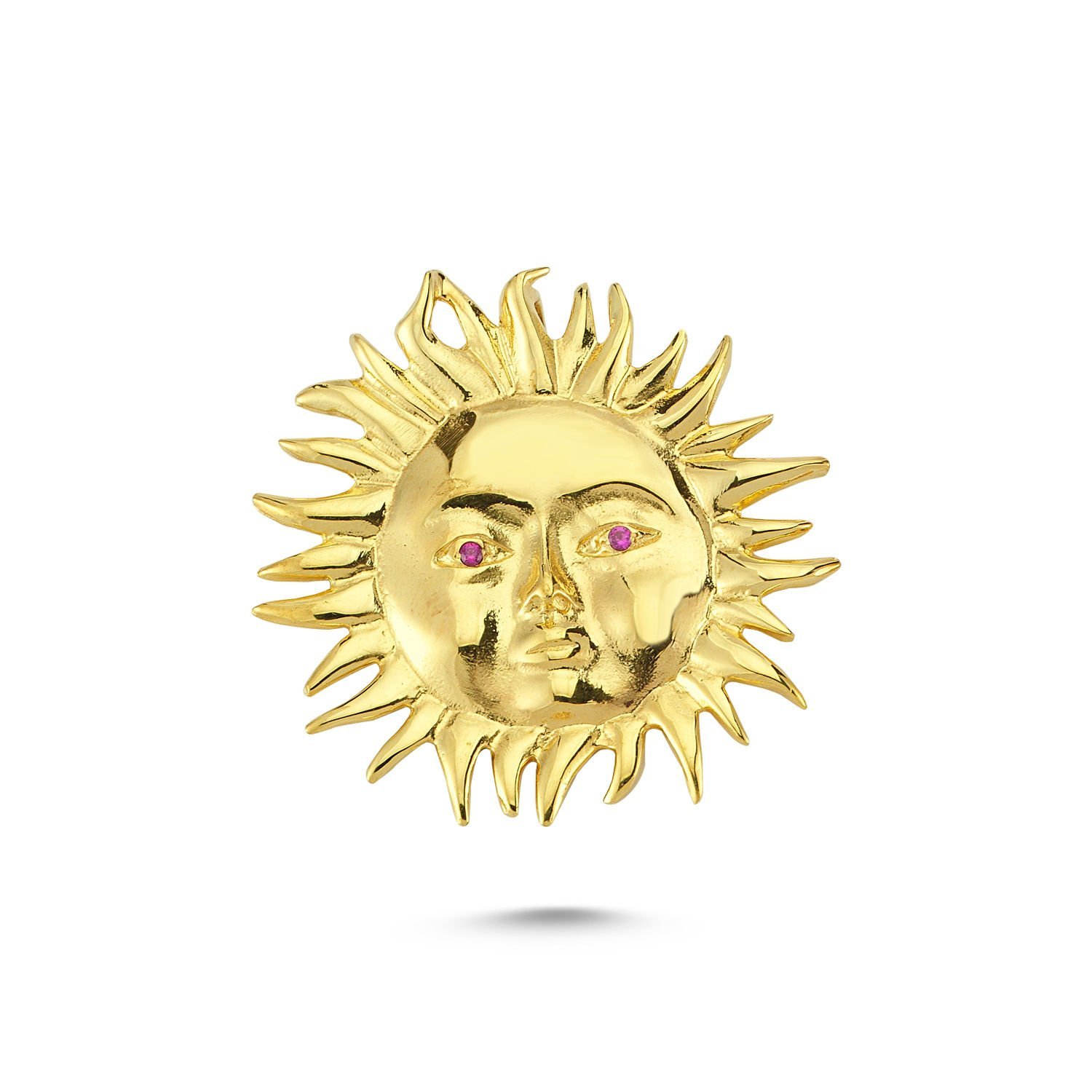 Beelo Gold 14K Altın Kırmızı Taşlı Güneş Kolye Ucu