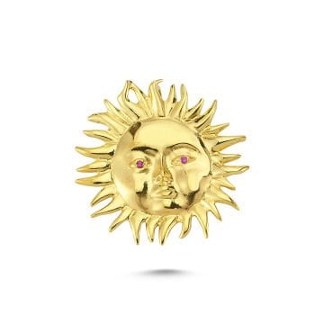 Beelo Gold 14K Altın Kırmızı Taşlı Güneş Kolye Ucu