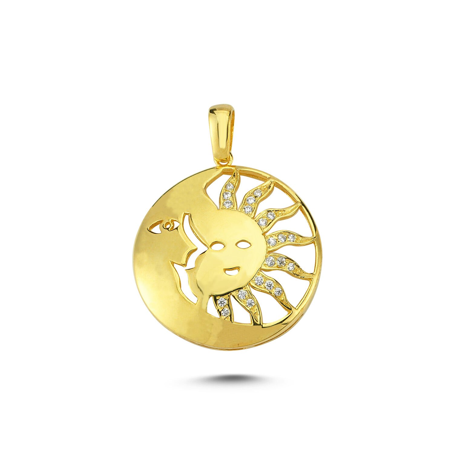 Beelo Gold 14K Altın Taşlı Ay Güneş Kolye Ucu