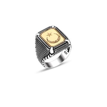Beelo Silver 925K Gümüş Ay Yıldız Erkek Yüzük