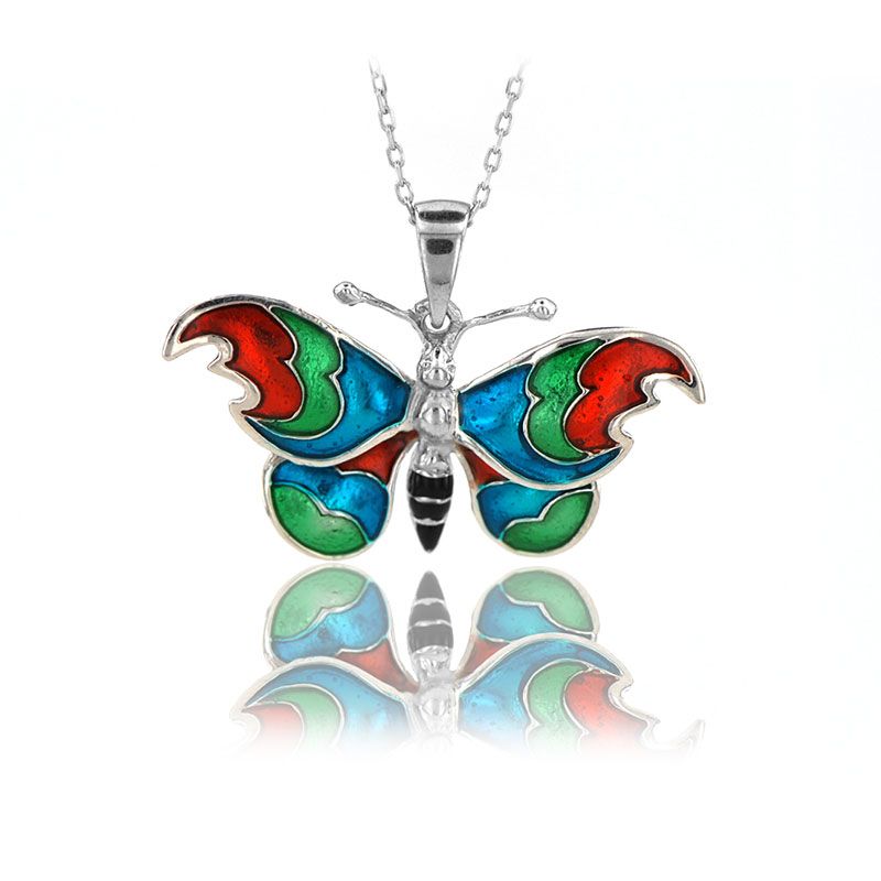 Beelo Gold 14K Beyaz Altın Mineli Kelebek Kolye