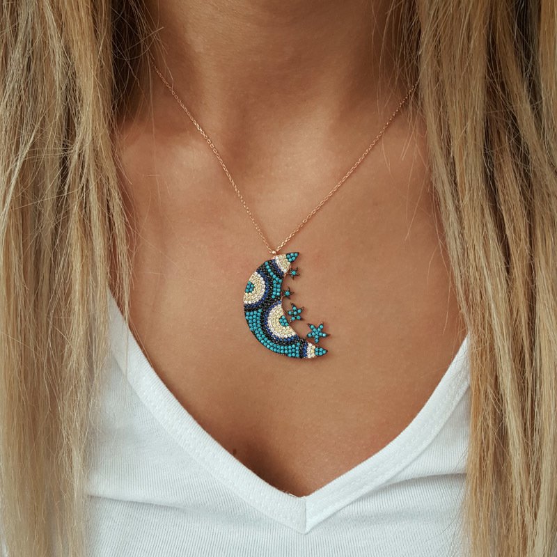 Beelo Silver Gümüş 925K Gümüş Tasarım Ay Yıldız Kolye