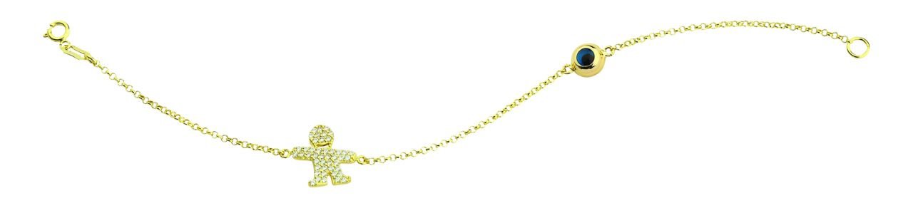 Beelo Gold 14K Altın Çöp Adam  Mineli  Nazar  Bileklik