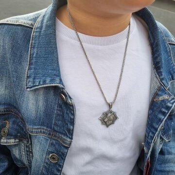 Beelo Silver 925 Ayar Gümüş Kabartma Kurt Madalyon Kolye