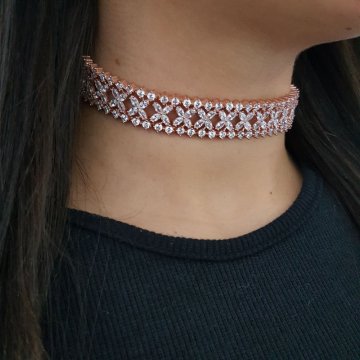 925K Gümüş Abiye  Choker Kolye