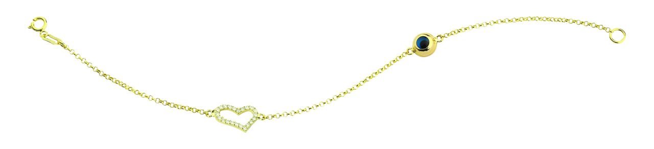 Beelo Gold 14K Altın Kalp  Mineli  Nazar  Bileklik