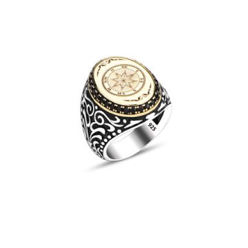 Beelo Silver 925K Gümüş Pusula Motifli Erkek Yüzük