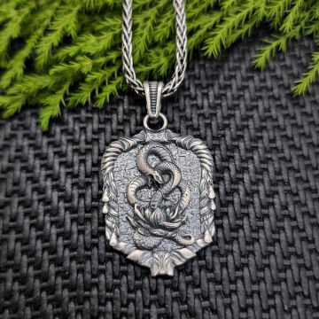 Beelo Silver 925 Ayar Gümüş Lotus Yılan Erkek Kolye
