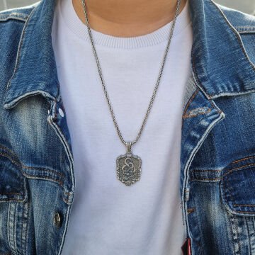 Beelo Silver 925 Ayar Gümüş Lotus Yılan Erkek Kolye