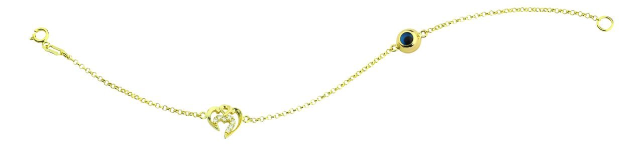 Beelo Gold 14K Altın Kalp  Mineli  Nazar  Bileklik