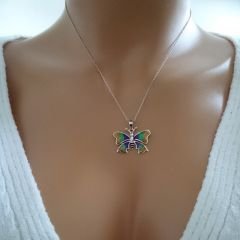 Beelo Gold 14K Beyaz Altın Mineli Kelebek Kolye