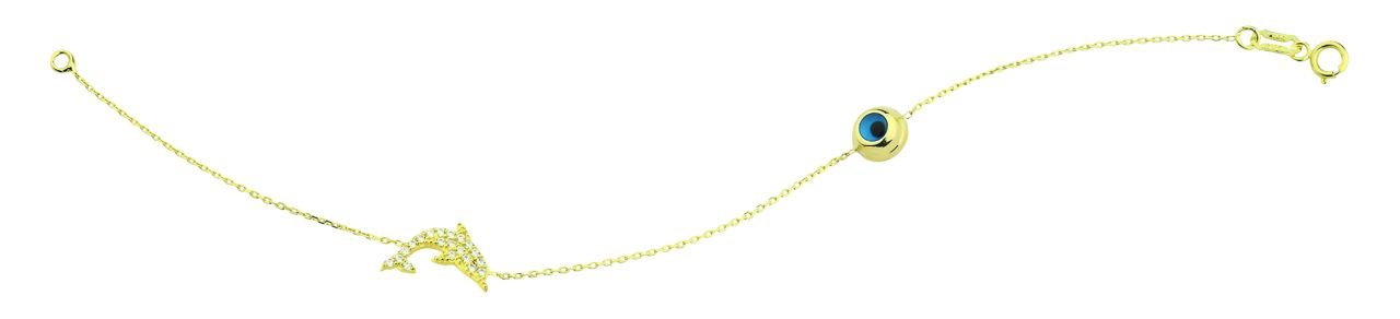 Beelo Gold 14K Altın Balık  Mineli  Nazar  Bileklik