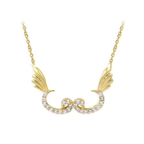 Beelo Gold 14K Altın Taşlı Melek Kanatlı Çiftli Vav Kolye BGKL136