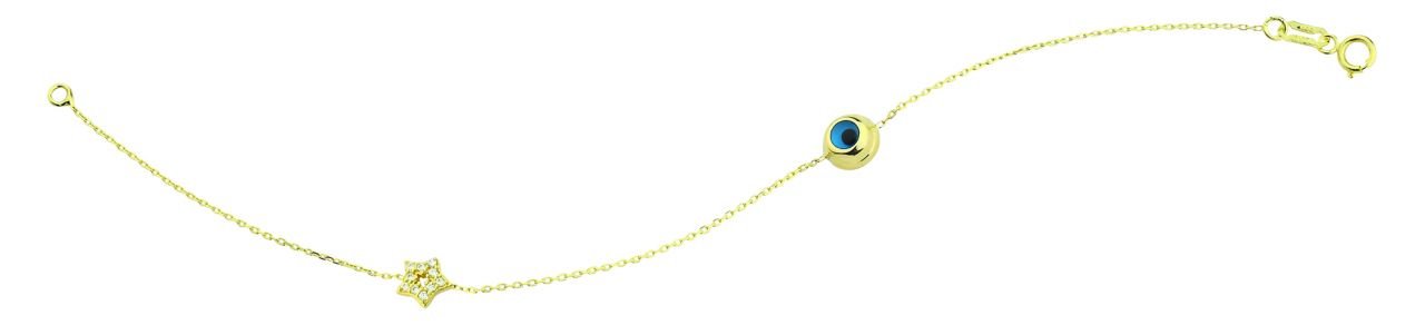 Beelo Gold 14K Altın Yıldız  Mineli  Nazar  Bileklik