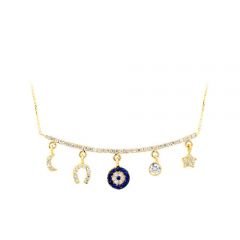 Beelo Gold 14K Altın Taşlı Şans Nazar Kolye BGKL140