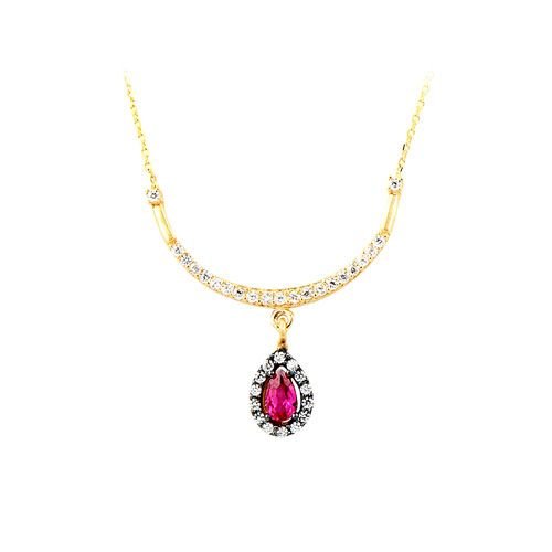 Beelo Gold 14K Altın Taşlı Osmanlı Granat Kolye BGKL141