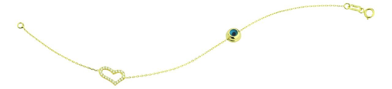 Beelo Gold 14K Altın Kalp  Mineli  Nazar  Bileklik