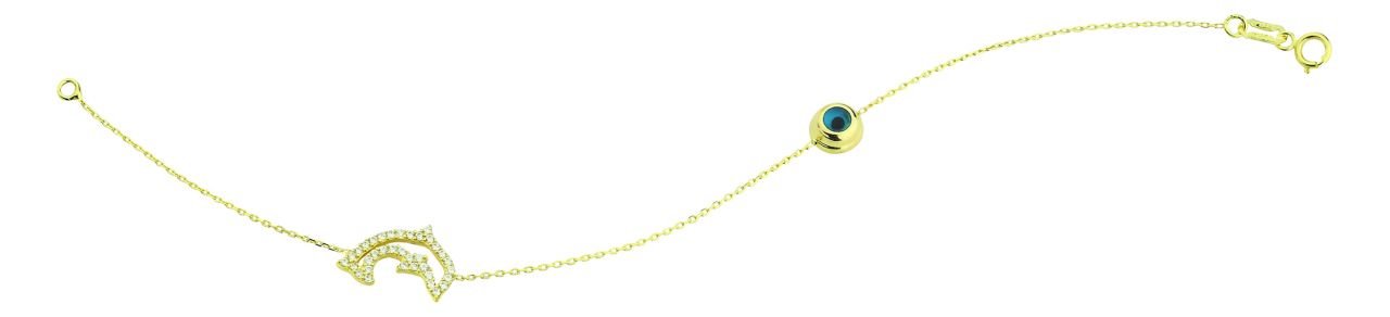 Beelo Gold 14K Altın Yunus Balığı  Mineli  Nazar  Bileklik