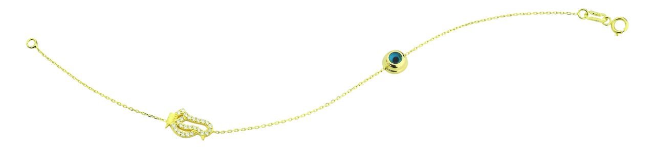 Beelo Gold 14K Altın Kuş  Mineli  Nazar  Bileklik