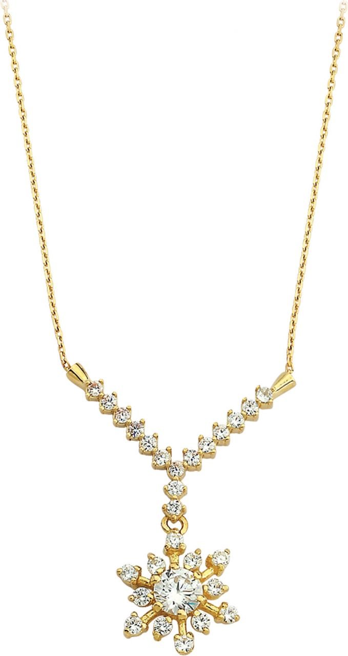 Beelo Gold  14K Altın Renkli Taşlı Kar Tanesi Kolye BGGRT001