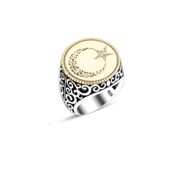 Beelo Silver 925K Gümüş Ay Yıldız Erkek Yüzük