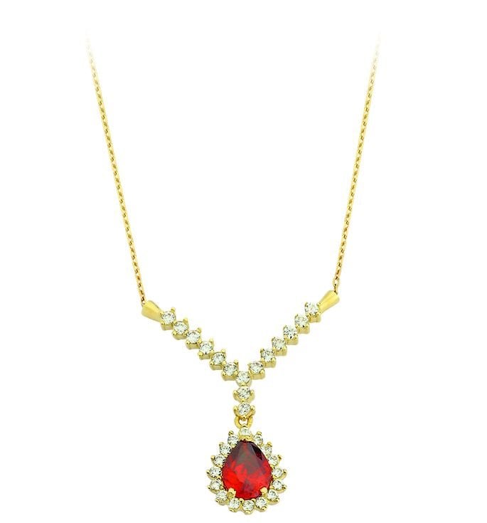 Beelo Gold  14K Altın Renkli Taşlı Kolye BGGRT002
