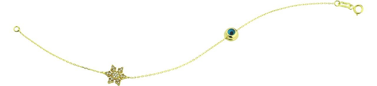 Beelo Gold 14K Altın Kar Tanesi  Mineli  Nazar  Bileklik