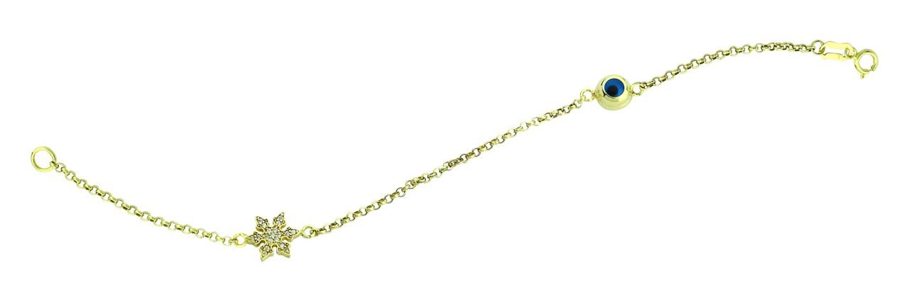 Beelo Gold 14K Altın Kar Tanesi  Mineli  Nazar  Bileklik