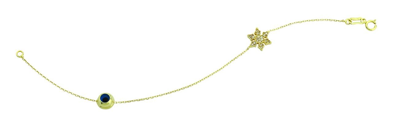 Beelo Gold 14K Altın Kar Tanesi  Mineli  Nazar  Bileklik