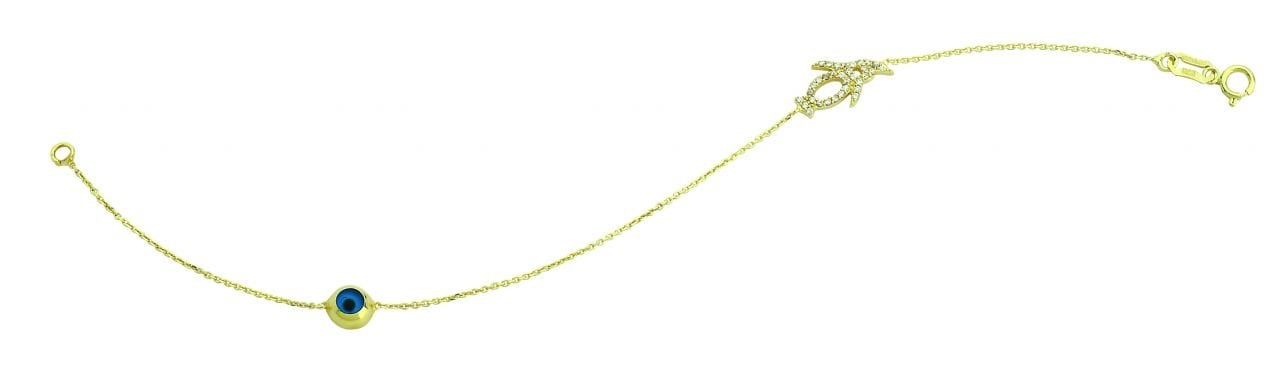 Beelo Gold 14K Altın Penguen  Mineli  Nazar  Bileklik