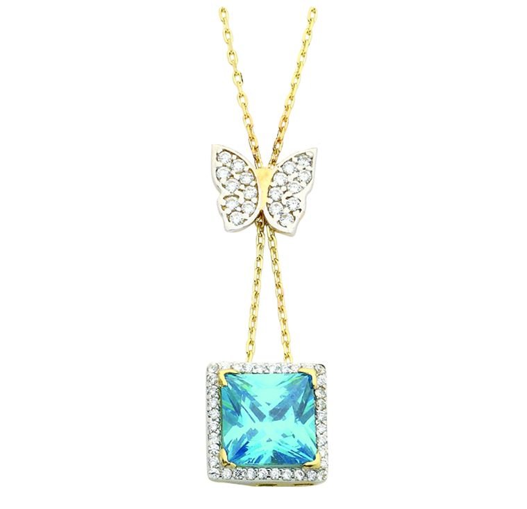 Beelo Gold  14K Altın Renkli Taşlı Kelebek Kolye BGGRT009
