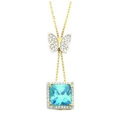 Beelo Gold  14K Altın Renkli Taşlı Kelebek Kolye BGGRT009