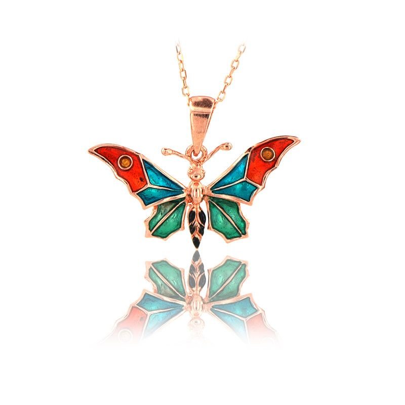 Beelo Gold 14K Rose Altın Mineli Kelebek Kolye