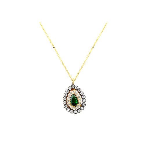 Beelo Gold 14K Altın Zümrüt Osmanlı Damla Kolye BGKL153