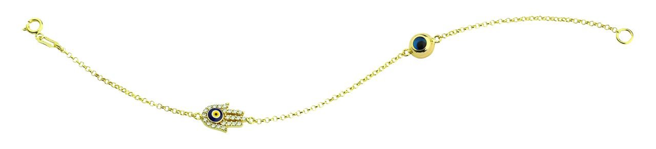 Beelo Gold 14K Altın Meryem Ana Eli  Mineli  Nazar  Bileklik