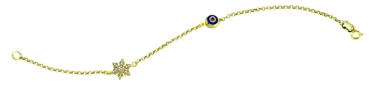 Beelo Gold 14K Altın Kar Tanesi  Mineli  Nazar  Bileklik
