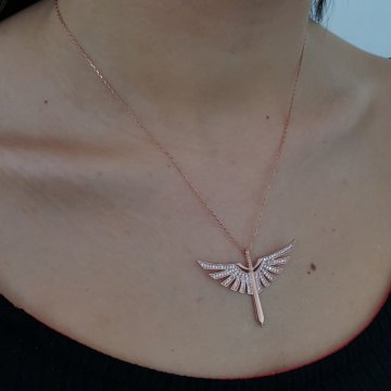 Altın Kaplama 925K Gümüş Kılıç Kanat  Kolye