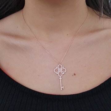 Altın Kaplama 925K Gümüş Taşlı Anahtar  Kolye