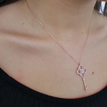 Altın Kaplama 925K Gümüş Taşlı Anahtar  Kolye