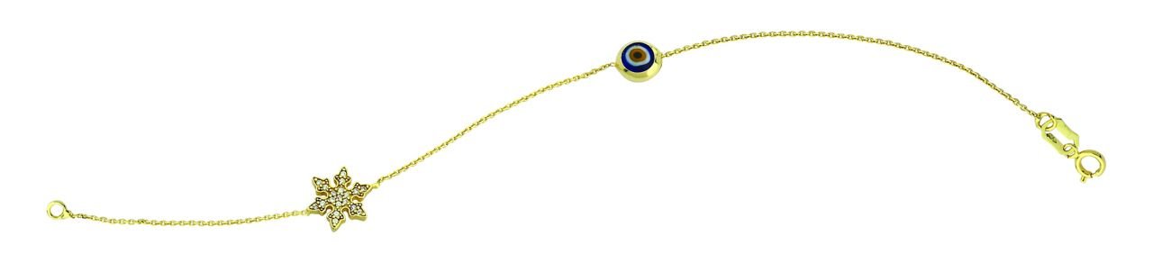 Beelo Gold 14K Altın Kar Tanesi  Mineli  Nazar  Bileklik