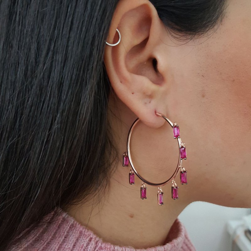 925K Gümüş Kırmızı Taşlı Halka Küpe