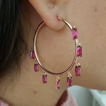 925K Gümüş Kırmızı Taşlı Halka Küpe