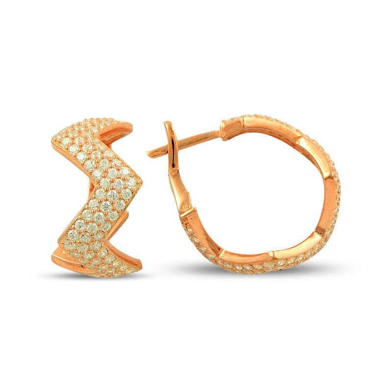 925K Gümüş Tamtur 3 Sıra Zikzak Beyaz Taşlı Küpe