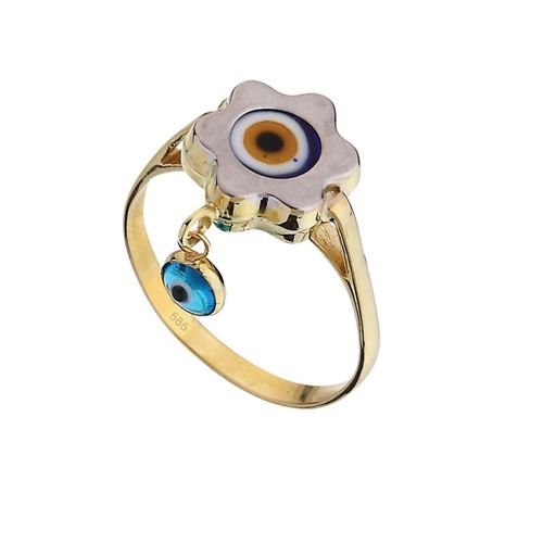 Beelo Gold 14K Altın Nazar Göz Papatya Yüzük YG011