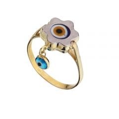 Beelo Gold 14K Altın Nazar Göz Papatya Yüzük YG011