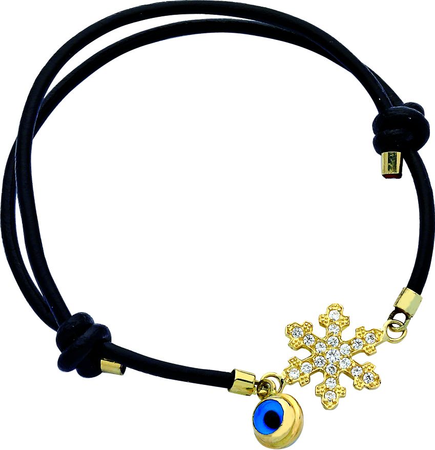 Beelo Gold 14K Altın Taşlı Mavi Deri Kar Tanesi Bileklik Bi012