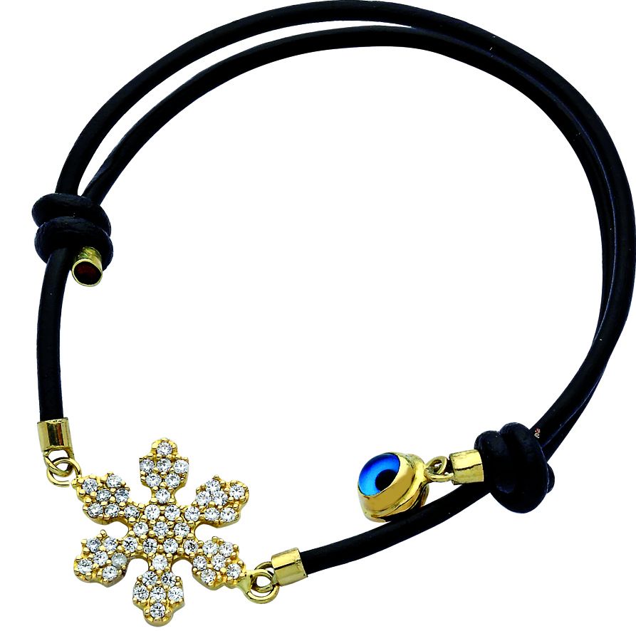 Beelo Gold 14K Altın Taşlı Deri Kar Tanesi Bileklik Bi013